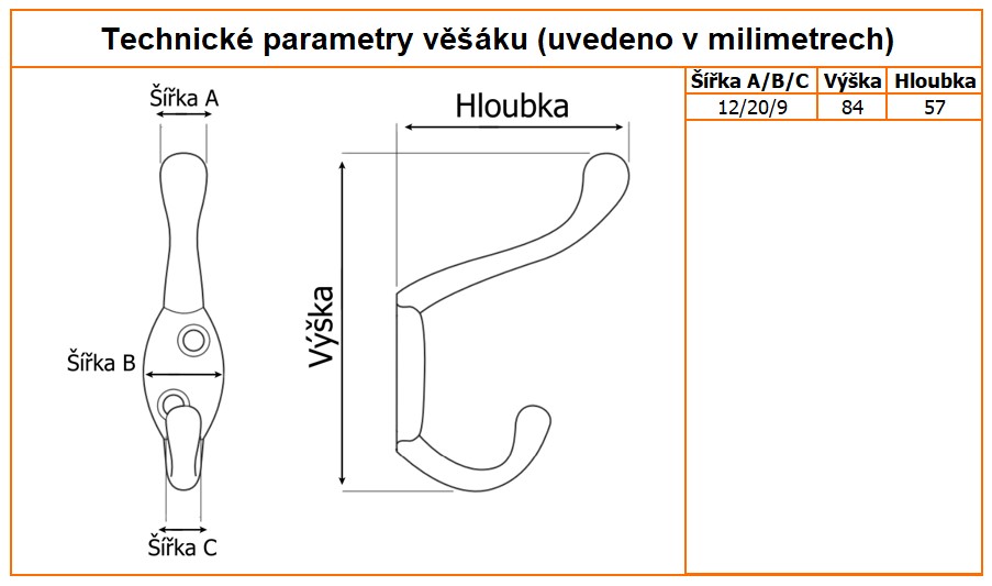 nabytkovy vesak gala stredni technicke parametry